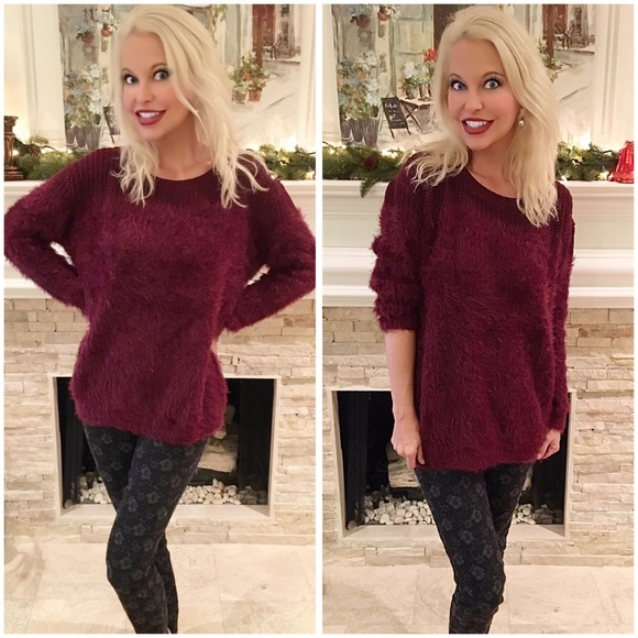 Sweaters - Stunning fuzzy burgundy sweater ❤️️ LAST ONE