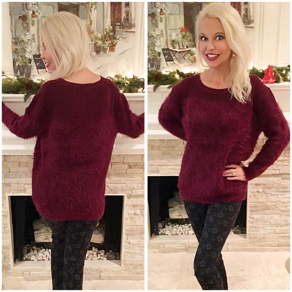 Stunning fuzzy burgundy sweater ❤️️ LAST ONE - Picture 2 of 2