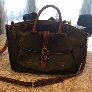 Pebbled black leather satchel/cross-body in EUC