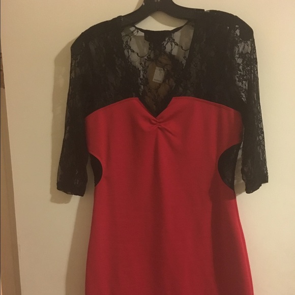Red lace back dress