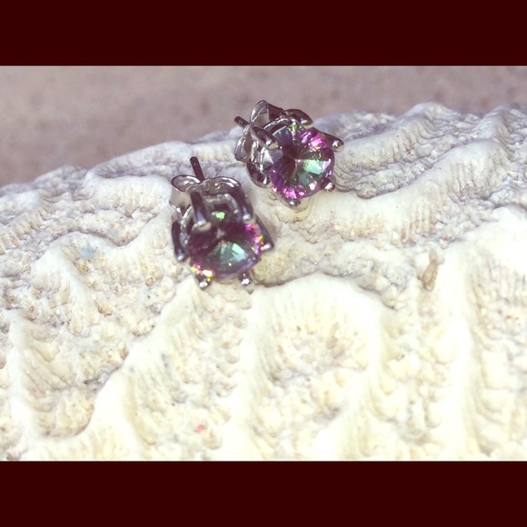 Mystic topaz 925 sterling silver stud earrings .