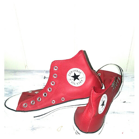 Red Leather Converse All Star  High Tops