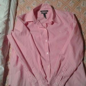 Pink and white striped button down shirt