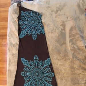 Brown turquoise pattern maxi dress