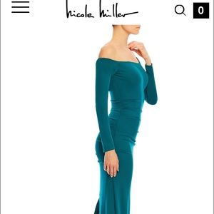 Nicole Miller off the shoulder green jersey gown