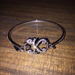 Rhinestone "K" Initial Bangle