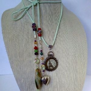 Mint green suede leather cord with Eiffel tower