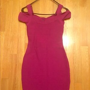 Guess Plum off the shoulder bandage dress!