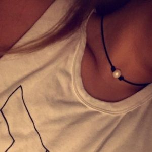 Leather pearl choker