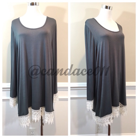 Lace & Jersey Tunic (Grey) - Picture 2 of 4