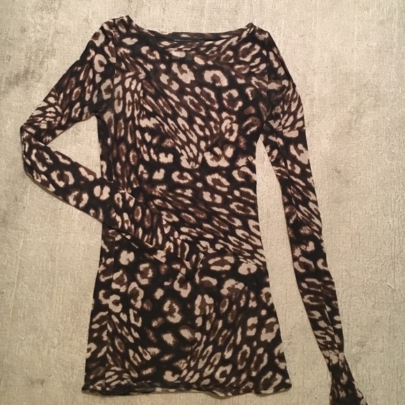 BCBG semi sheer leopard long sleeve t