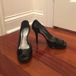 Jessica Simpson Open Toe Patent Leather Heels