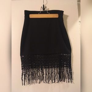 Black Mini Skirt with Crochet Fringe