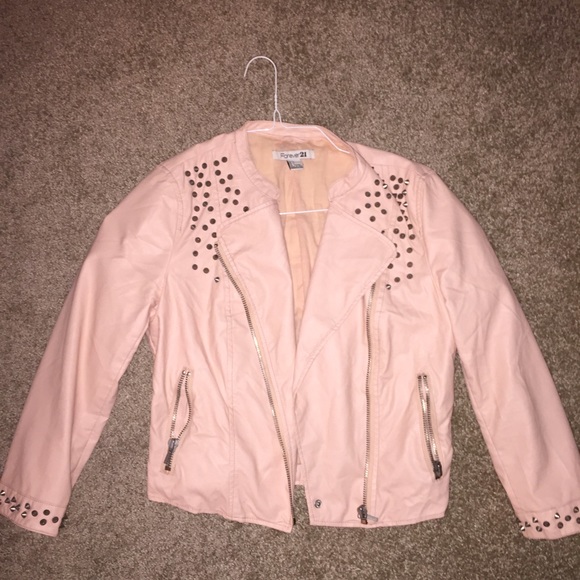 Blush pleather jacket with studs