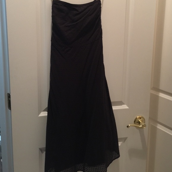 J. Crew black cotton Swiss dot strapless dress.