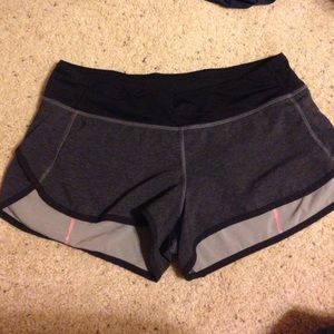 Lulumon Black, Grey, and Pink Run Times Shorts