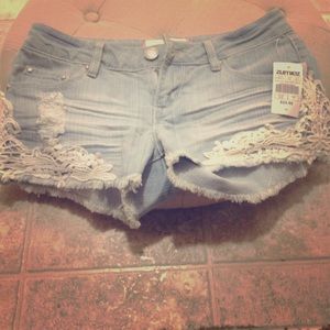 NWT Lace Trim Denim Shorts