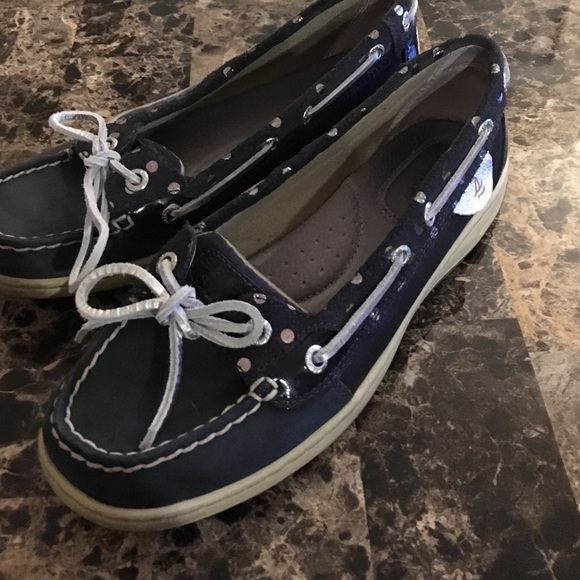 Navy Sperrys with polka dots