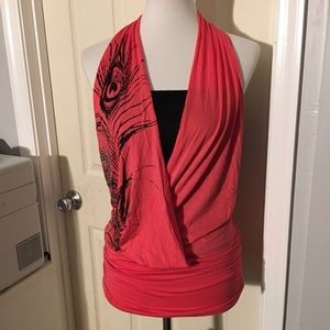 Arden B black and coral halter top