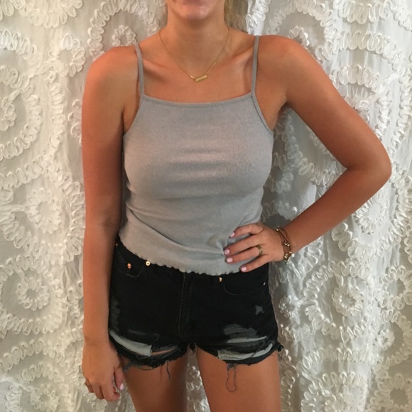 Grey Cropped Ruffle-Lined Tank Top