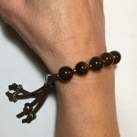 Brown Agate Leather Slide Bracelet.