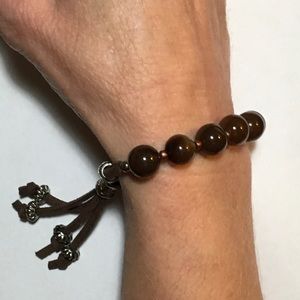 Brown Agate Leather Slide Bracelet.