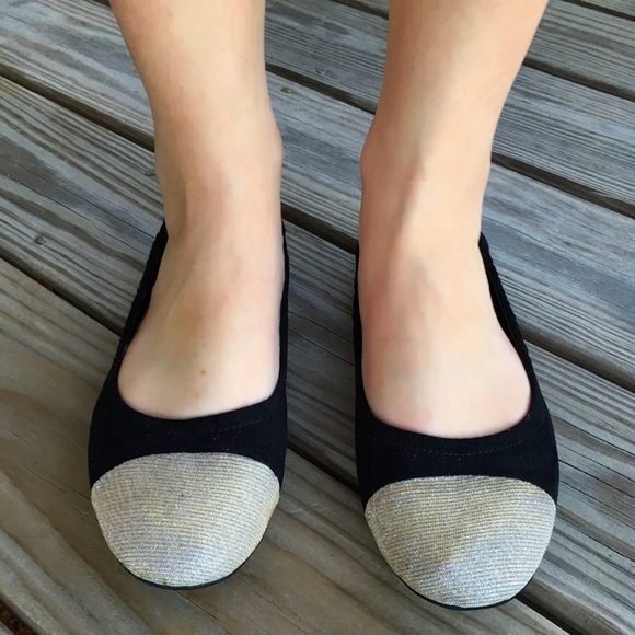 Black Flats with Shimmery Gold/Silver Toes!