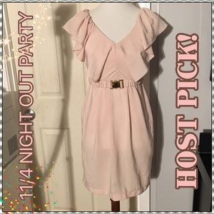 H&M cream ruffle dress with belt