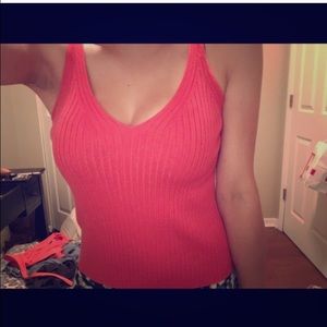 Coral ribbed crop tank