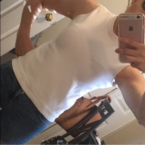 White mock neck tank crop