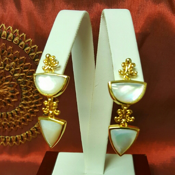 18K GOLD GP STERLING SILVER FAUX PEARL EARRINGS - Picture 1 of 4