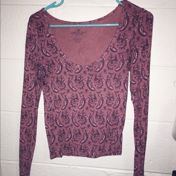 Magenta long sleeve paisley top