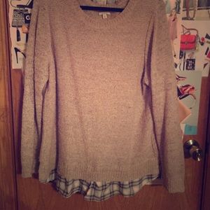 Light Blush Sweater with faux plaid underlayer