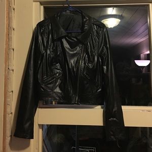 Vegan faux black leather jacket