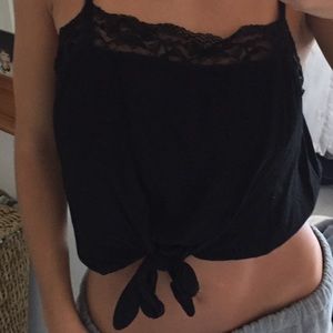 Black lace tie crop tank TRADES WELCOME