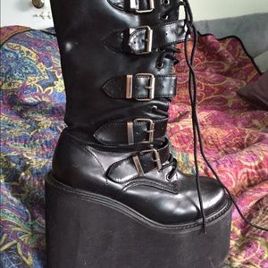 Demonia Platform Buckle Boots