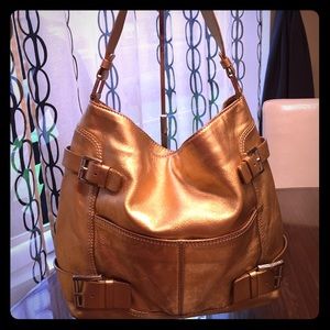 Michael Kors: Gold Leather Hobo Buckle Bag