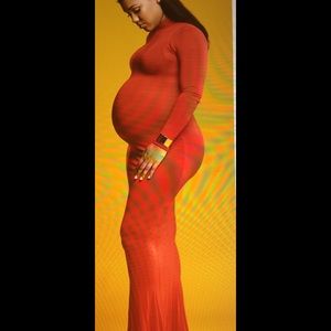 Red ,fitted ,high neck dress