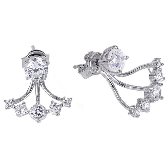 Sterling Silver Rhodium Plated CZ Claw Earring