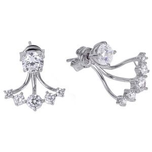 Sterling Silver Rhodium Plated CZ Claw Earring