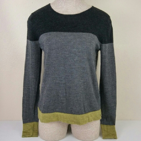 Merino Wool Gray Green Colorblock Sweater