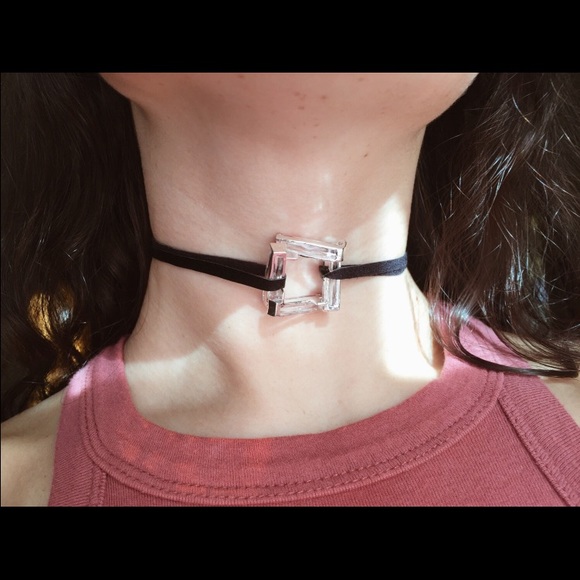 Leather crystal choker