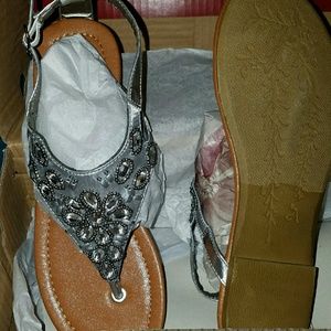 NIB Silver Jeweled Sandals by Avenue