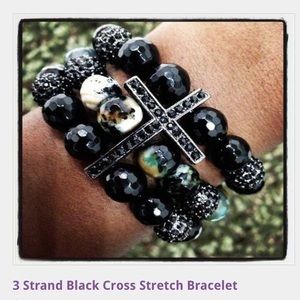 Organic gemstones 3 tier stretchy bracelet.