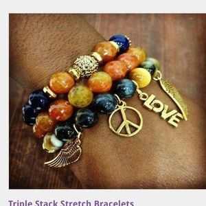 Organic gemstones stretchy bracelet with charms