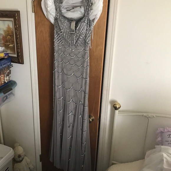 Cache Silver/Gray Sequin Dress NWT