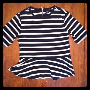 EUC peplum striped 3/4 sleeve cotton top