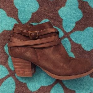 Dark brown suede booties