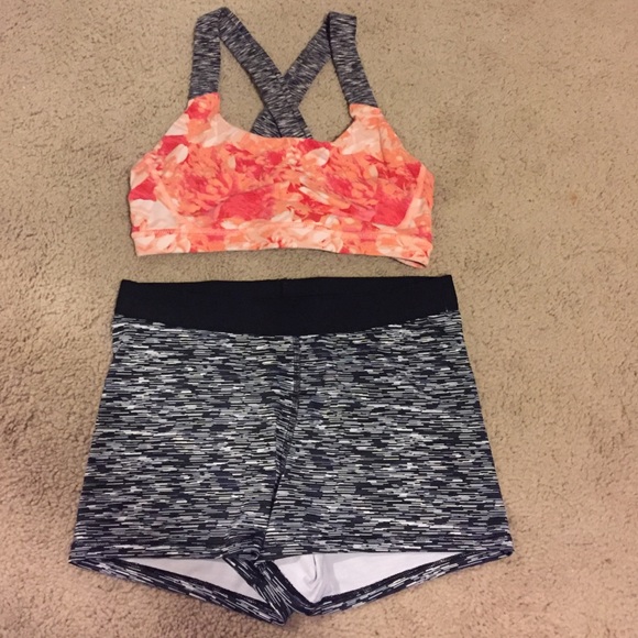 Floral sports bra with spandex shorts