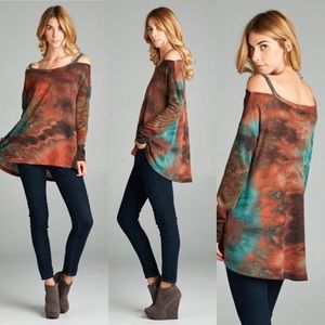 Tie dye long sleeve teal/brown top